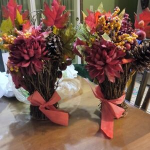 Rustic Autumn Faux Floral Arrangement with Red and Yellow Accents